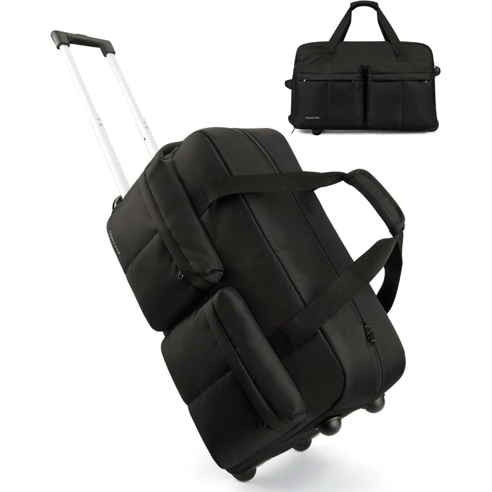 imageBAGSMART 42L Rolling Duffle Bag with Wheels Carry On Bag Duffel Bag for Travel Wet Pocket Duffle Bag with Wheels and Handle BrownClassic