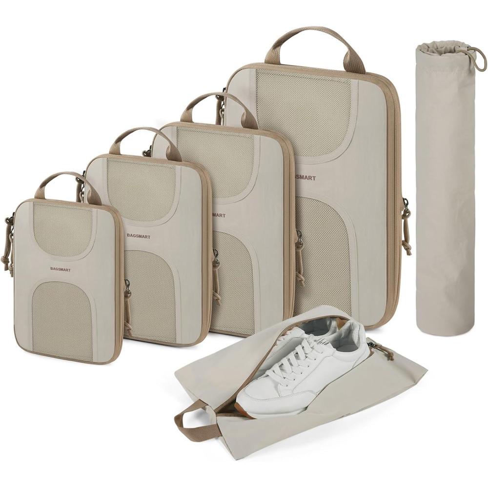 imageBAGSMART 6 Set Packing Cubes for Suitcases Lightweight Suitcase Organizers amp Compression Travel Cubes05Camel