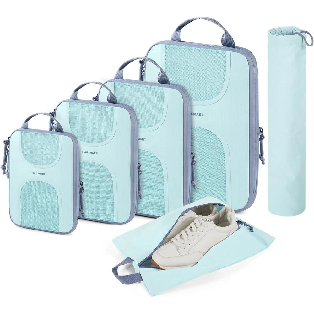 imageBAGSMART 6 Set Packing Cubes for Suitcases Lightweight Suitcase Organizers amp Compression Travel Cubes06Sky Blue