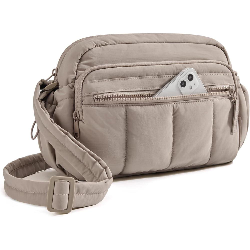 imageBAGSMART Anti Theft Crossbody Bags for Women Travel Purse Medium Quilted Puffy cross body bag Handbags Shoulder Purses BlackmediumBrown1