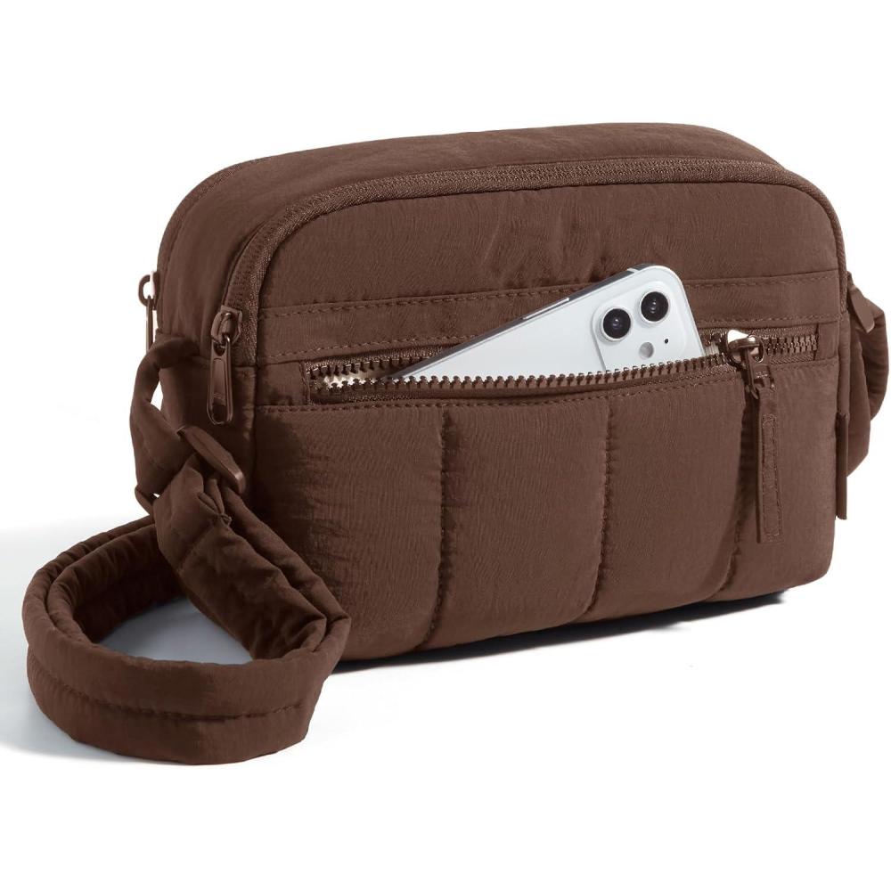 imageBAGSMART Anti Theft Crossbody Bags for Women Travel Purse Medium Quilted Puffy cross body bag Handbags Shoulder Purses BlackmediumDark Brown