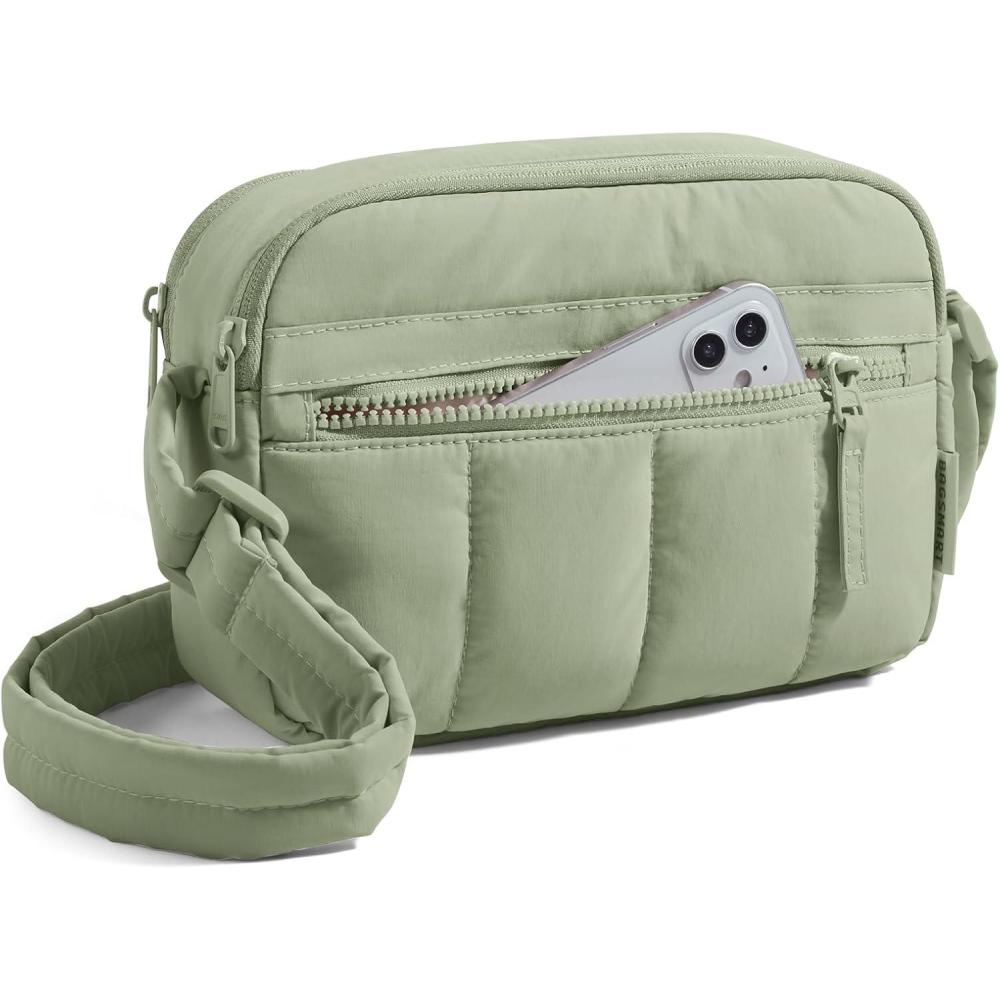 imageBAGSMART Anti Theft Crossbody Bags for Women Travel Purse Medium Quilted Puffy cross body bag Handbags Shoulder Purses BlackmediumGreen