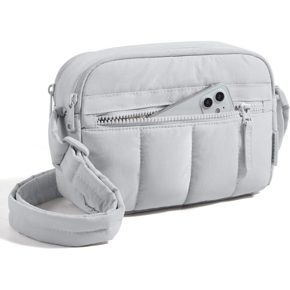 imageBAGSMART Anti Theft Crossbody Bags for Women Travel Purse Medium Quilted Puffy cross body bag Handbags Shoulder Purses BlackmediumLight Gray