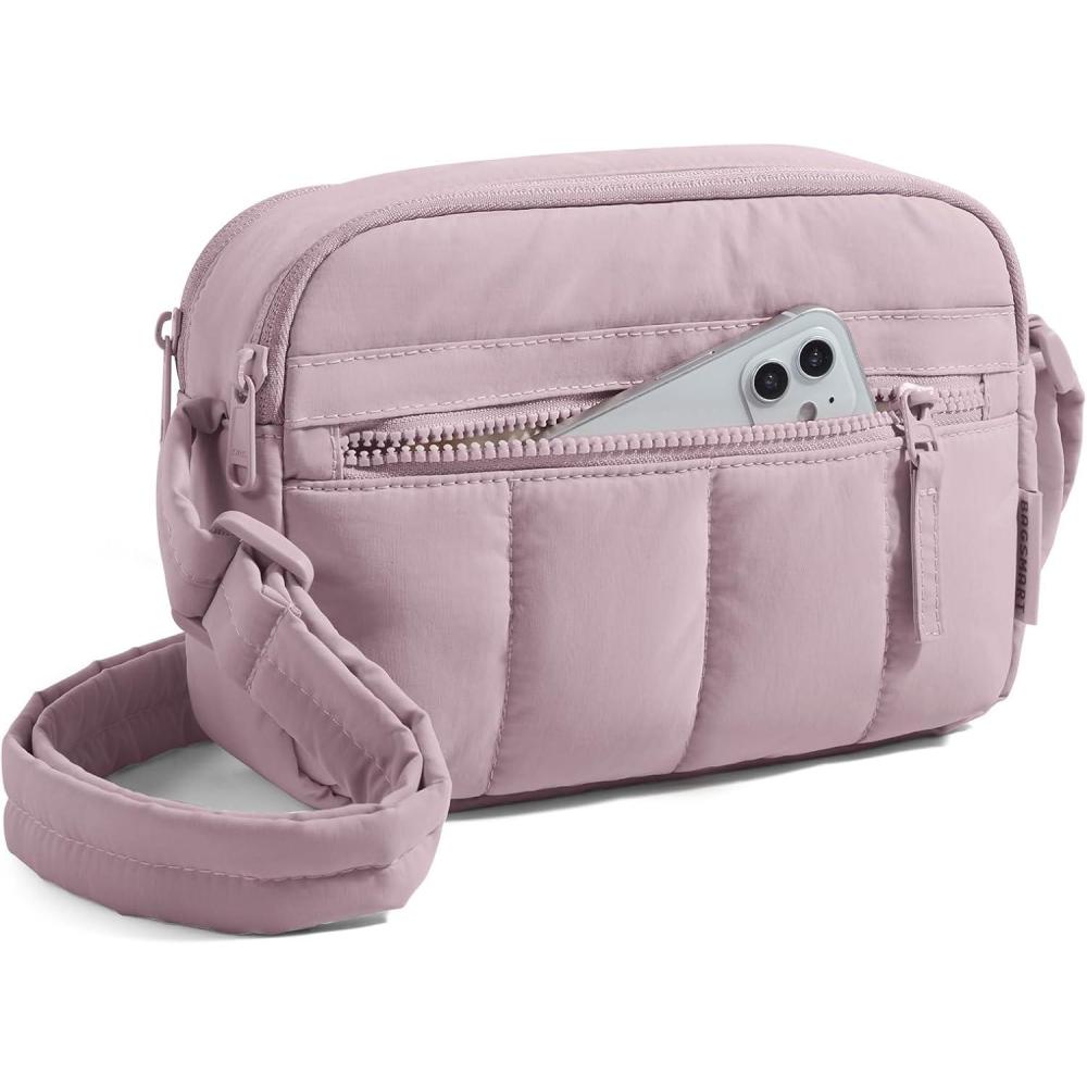 imageBAGSMART Anti Theft Crossbody Bags for Women Travel Purse Medium Quilted Puffy cross body bag Handbags Shoulder Purses BlackmediumPurple