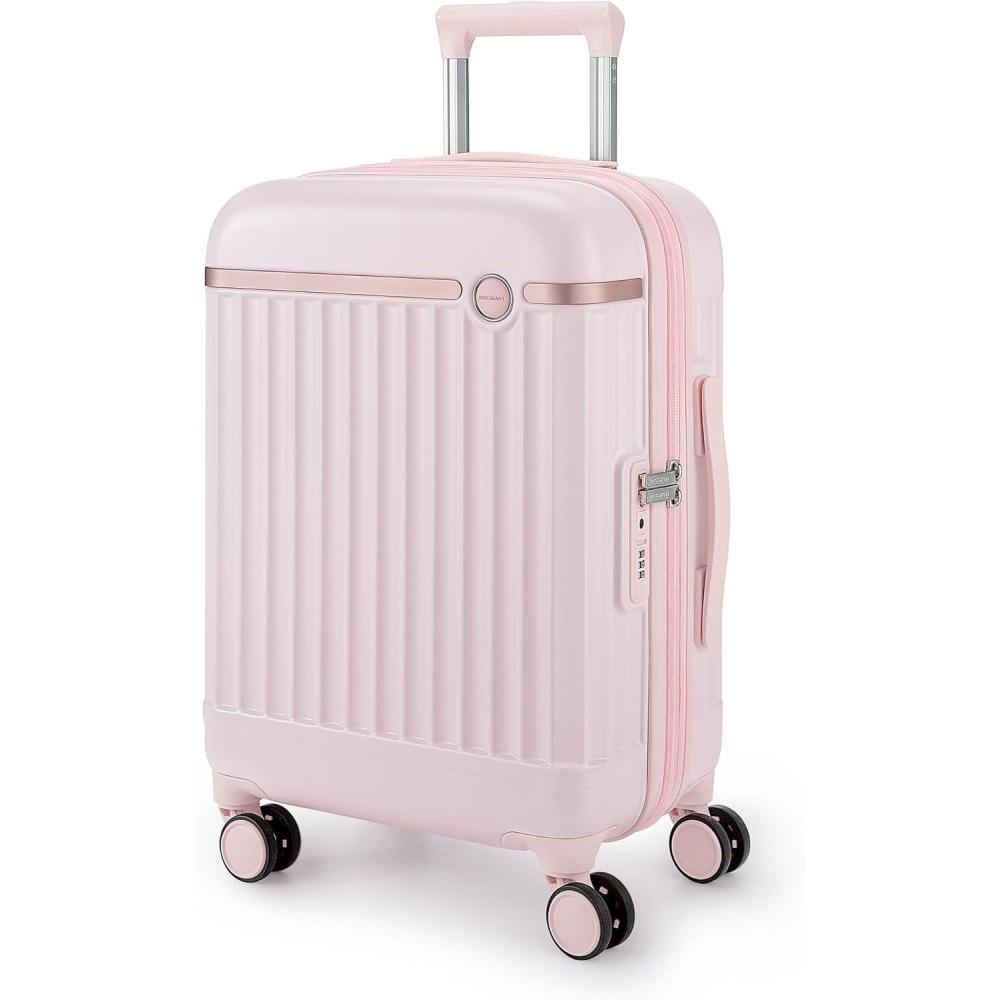 imageBAGSMART Carry On Luggage 22x14x9 Airline Approved with Spinner Wheels Travel TSA Approved 100 PC Hard Shell Suitcases 20 Inch Expandable Luggage with TSA Lock Dark Sea GreenAtlas Pink