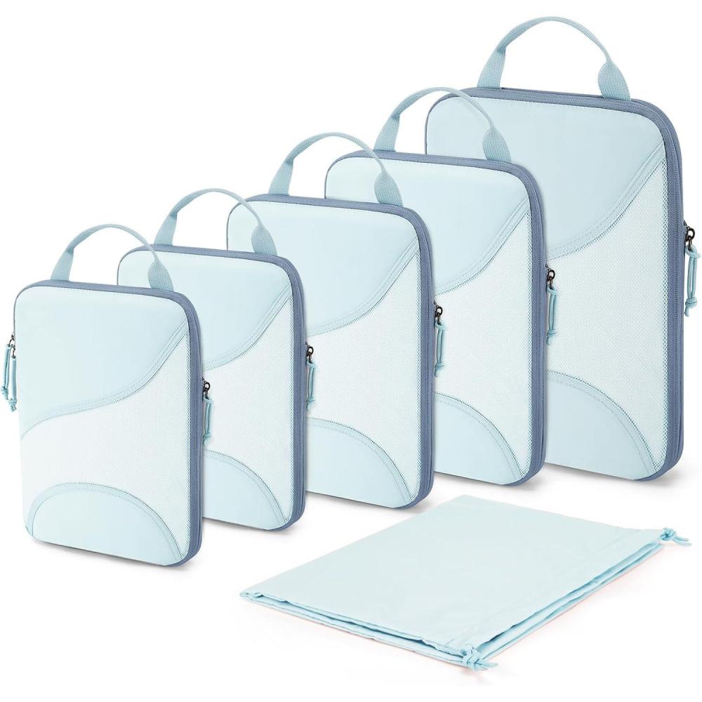 imageBAGSMART Compression Packing Cubes  6 Set Travel Packing Cubes for Suitcases Compression Suitcase Organizers with Shoe Bag03Light Blue