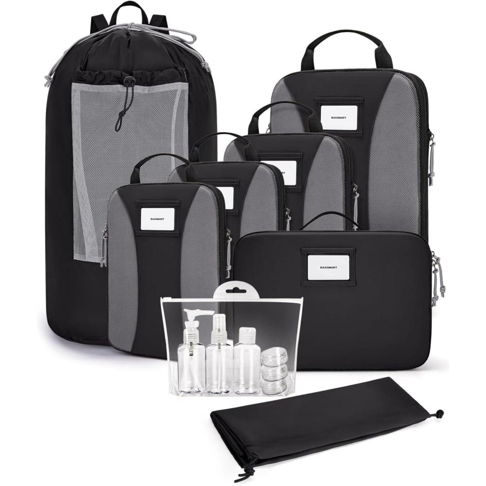 imageBAGSMART Compression Packing Cubes 6 PCS Packing Cubes for Suitcases Travel Bags Organizer for Luggage Lightweight Packing Cube for Travel EssentialsBlack