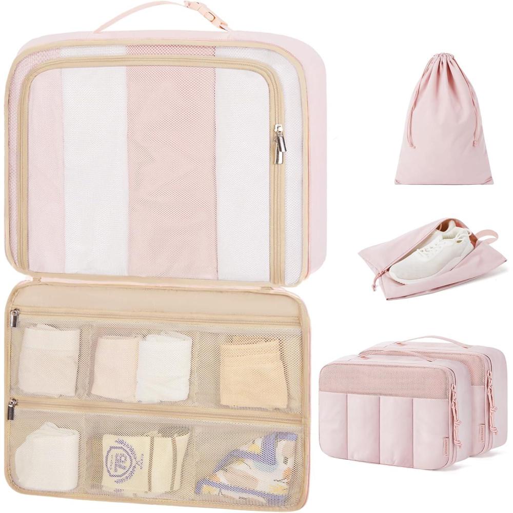imageBAGSMART Compression Packing Cubes Travel Cubes for Packing 654 Set Suitcase Organizer Bags Set Lightweight Packing Organizers01Light Pink