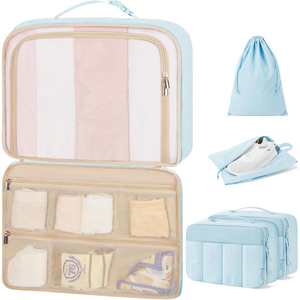 imageBAGSMART Compression Packing Cubes Travel Cubes for Packing 654 Set Suitcase Organizer Bags Set Lightweight Packing Organizers02Blue