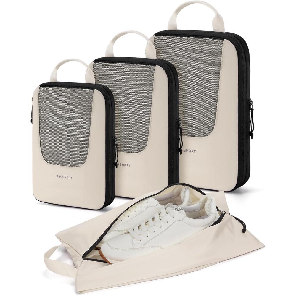 imageBAGSMART Compression Packing Cubes Travel Cubes for Packing 654 Set Suitcase Organizer Bags Set Lightweight Packing Organizers03Beige