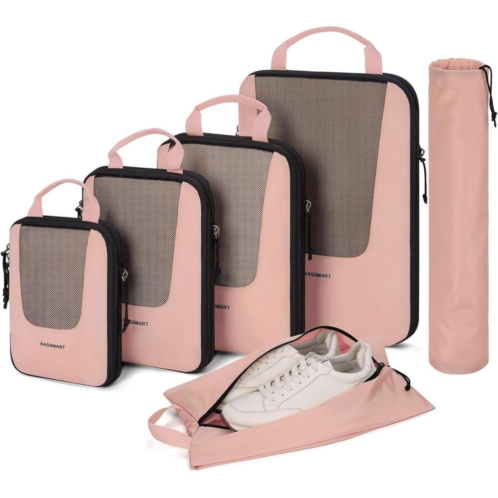 imageBAGSMART Compression Packing Cubes Travel Cubes for Packing 654 Set Suitcase Organizer Bags Set Lightweight Packing OrganizersHBrier Rose