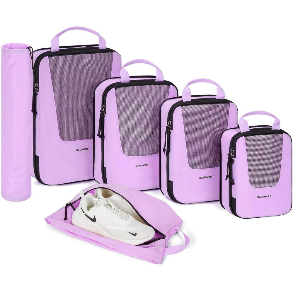 imageBAGSMART Compression Packing Cubes Travel Cubes for Packing 654 Set Suitcase Organizer Bags Set Lightweight Packing OrganizersILight Purple