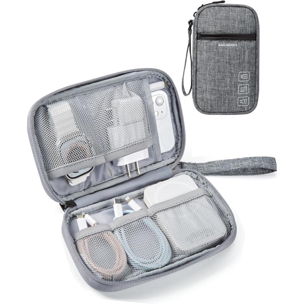imageBAGSMART Cord Organizer Travel Cable Organizer Bag Tech Electronic Organizer Travel Case Travel Essentials for Charger Cable Phone Flash drive Single Layer  BeigeSingle Layer Grey