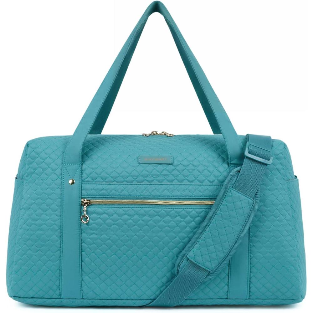 imageBAGSMART Duffle Bag 37L Large Carry On Weekender Overnight Bag with Wet Pocket Laptop Compartment And Shoes Bag for for Women Travel Business Trips SportsBlackLake Blue