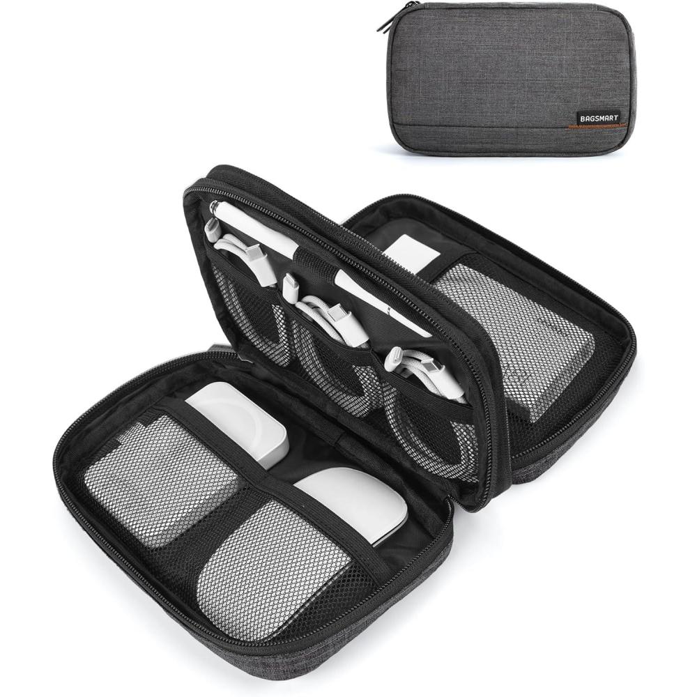 imageBAGSMART Electronic Organizer Travel Case Cord Organizer Travel Cable Bag Charger Pouch Tech Pouch as Travel Accessories for Phone Power Bank SD Card Black