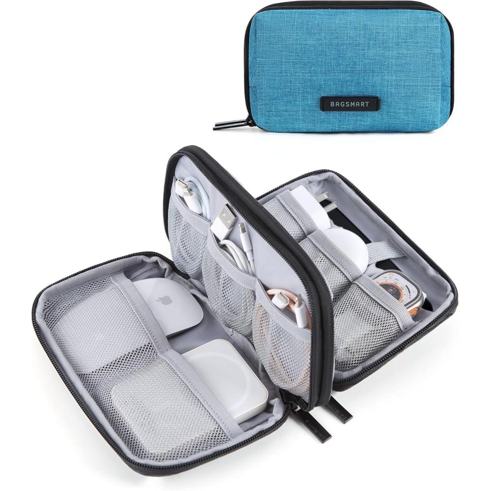 imageBAGSMART Electronics Organizer Travel Case Small Cord Bag for Travel Essentials Tech bag for Men Women Cable Organizer for Phone SD Card Black03Dark Green