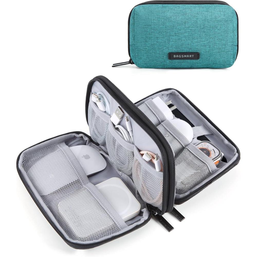 imageBAGSMART Electronics Organizer Travel Case Small Cord Bag for Travel Essentials Tech bag for Men Women Cable Organizer for Phone SD Card Black04Bluish Green
