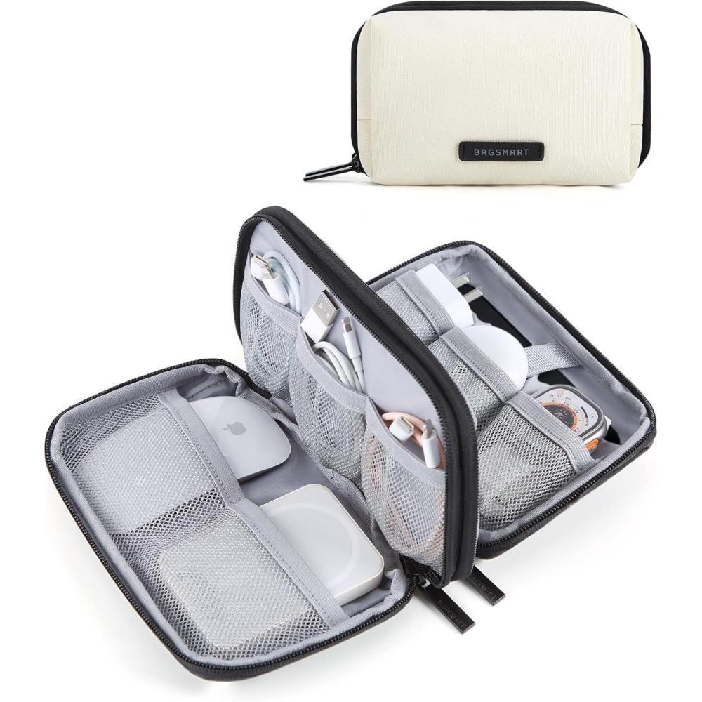 imageBAGSMART Electronics Organizer Travel Case Small Cord Bag for Travel Essentials Tech bag for Men Women Cable Organizer for Phone SD Card Black05Beige