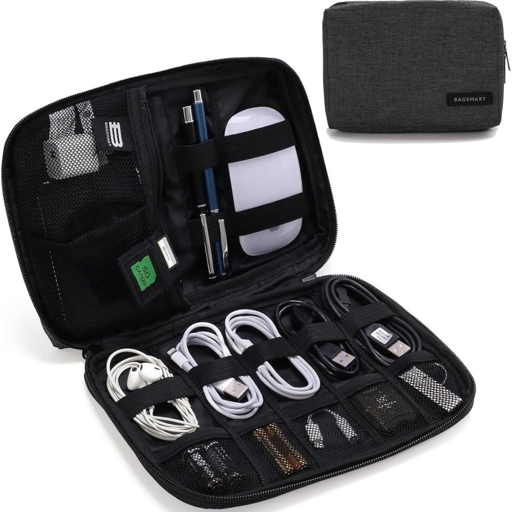 imageBAGSMART Electronics Organizer Travel Case Small Cord Bag for Travel Essentials Tech bag for Men Women Cable Organizer for Phone SD Card BlackBlack