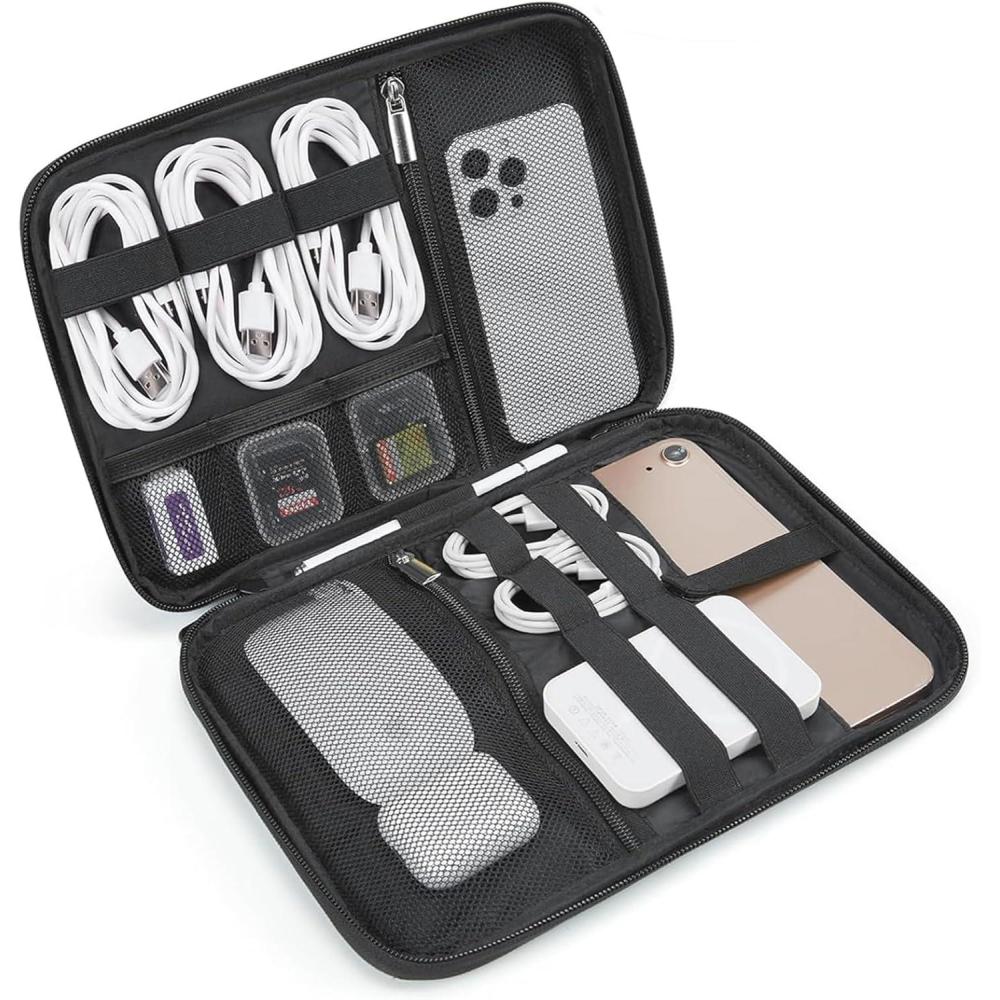 imageBAGSMART Electronics Travel Organizer Case for 102 Inch Tablets Tech Pouch Essentials for Power Bank SD Cards Cord and Cable Storage Bag BlackBlack