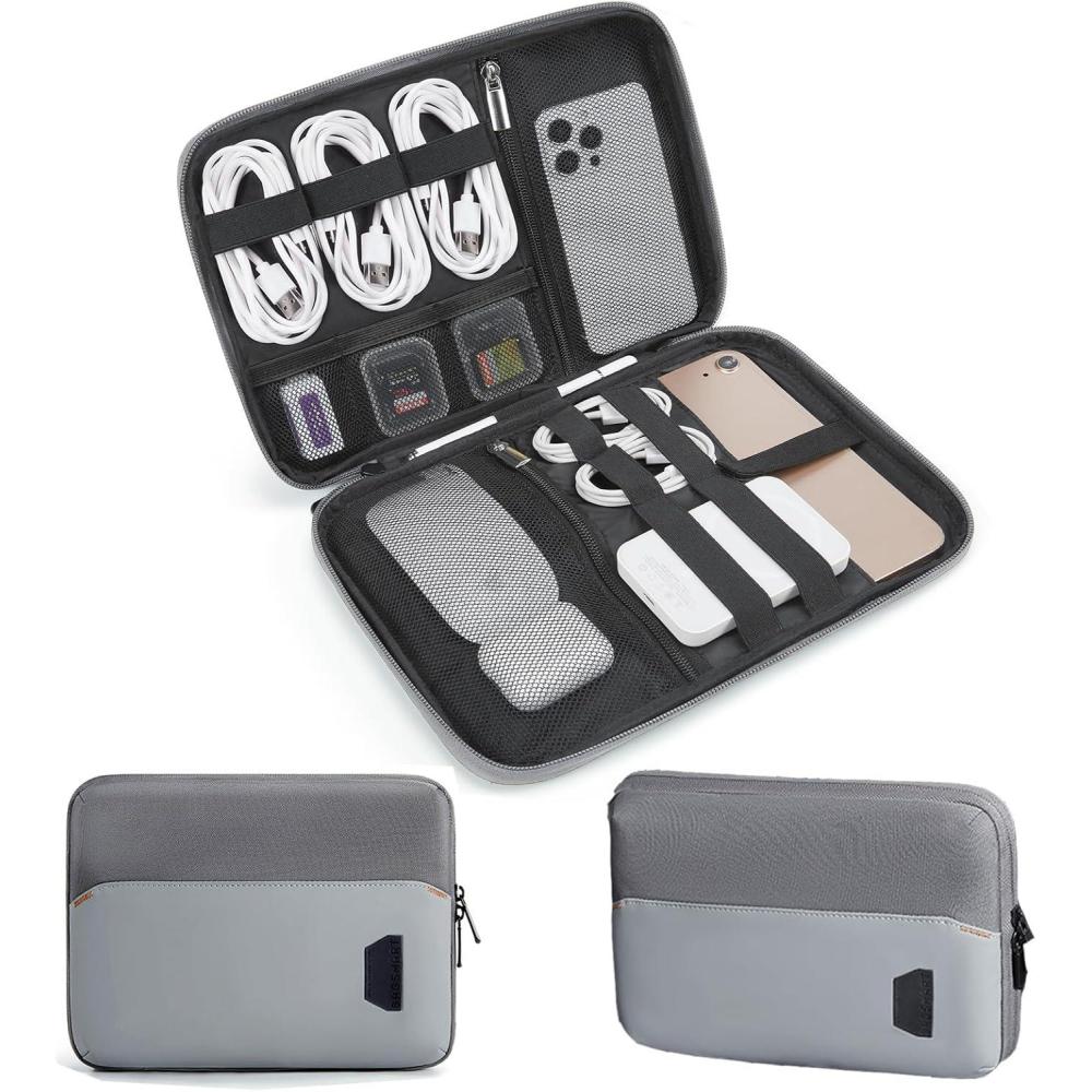 imageBAGSMART Electronics Travel Organizer Case for 102 Inch Tablets Tech Pouch Essentials for Power Bank SD Cards Cord and Cable Storage Bag BlackGrey