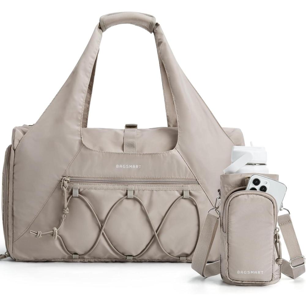 imageBAGSMART Gym Bag for Women Lightweight Duffel with Shoe Compartment Tote Bag with Wet Pocket for Yoga Travel PinkCamel