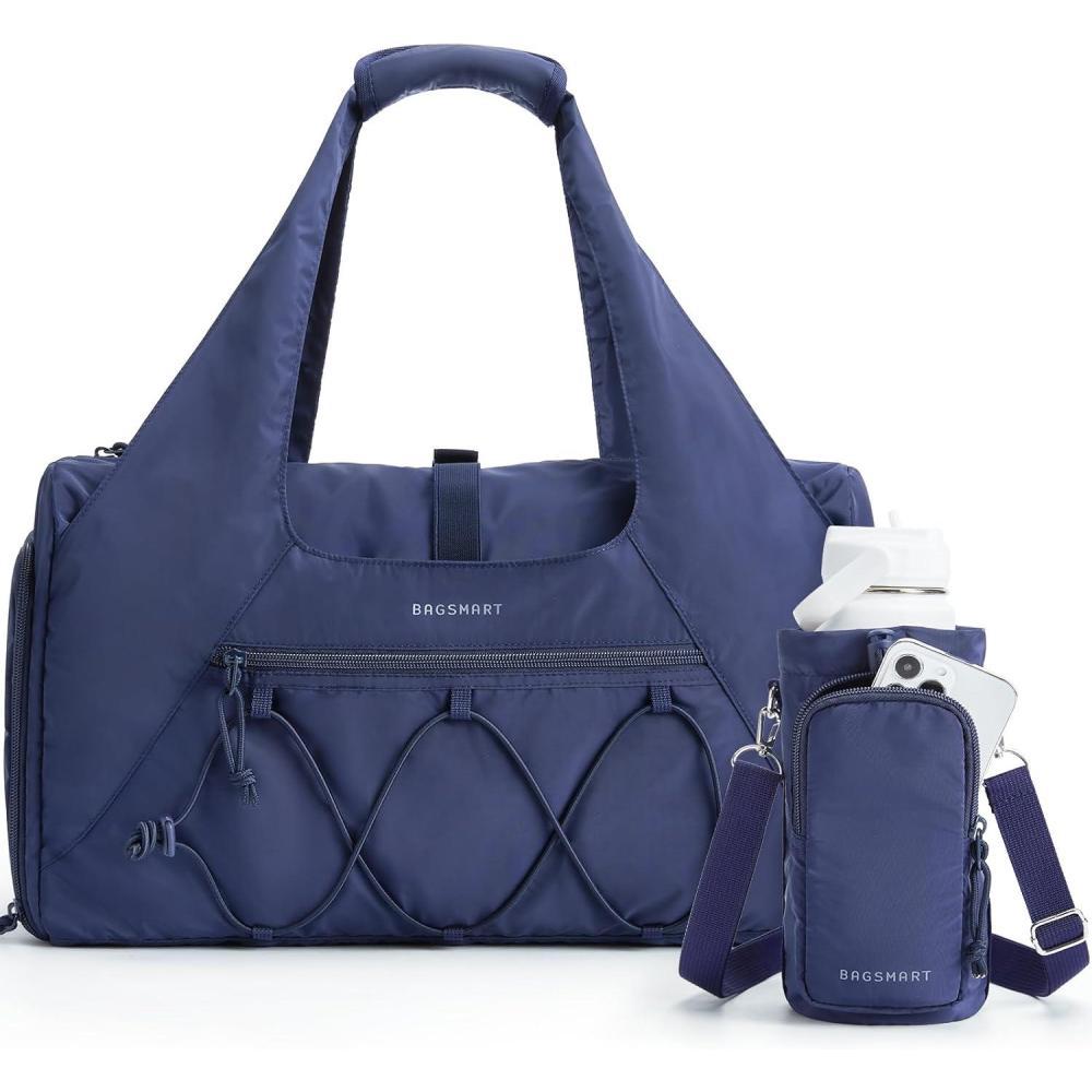imageBAGSMART Gym Bag for Women Lightweight Duffel with Shoe Compartment Tote Bag with Wet Pocket for Yoga Travel PinkNavy Blue