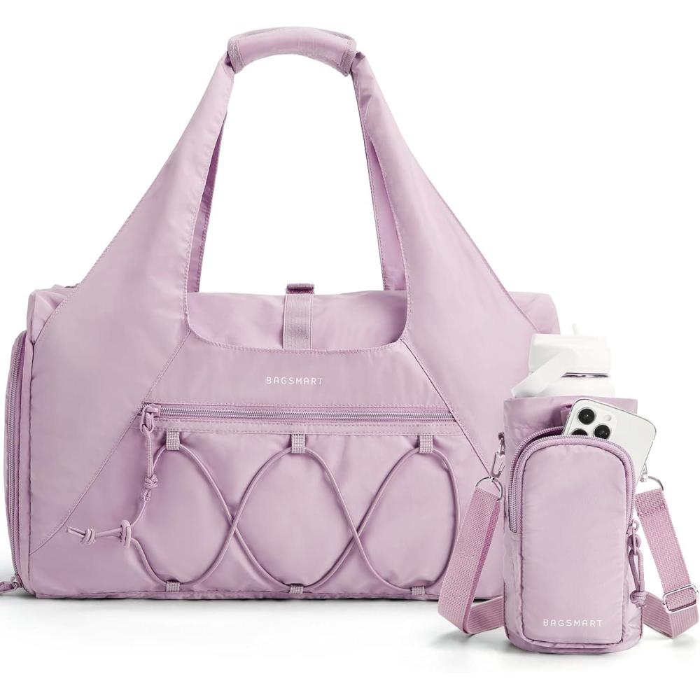 imageBAGSMART Gym Bag for Women Lightweight Duffel with Shoe Compartment Tote Bag with Wet Pocket for Yoga Travel PinkPurple