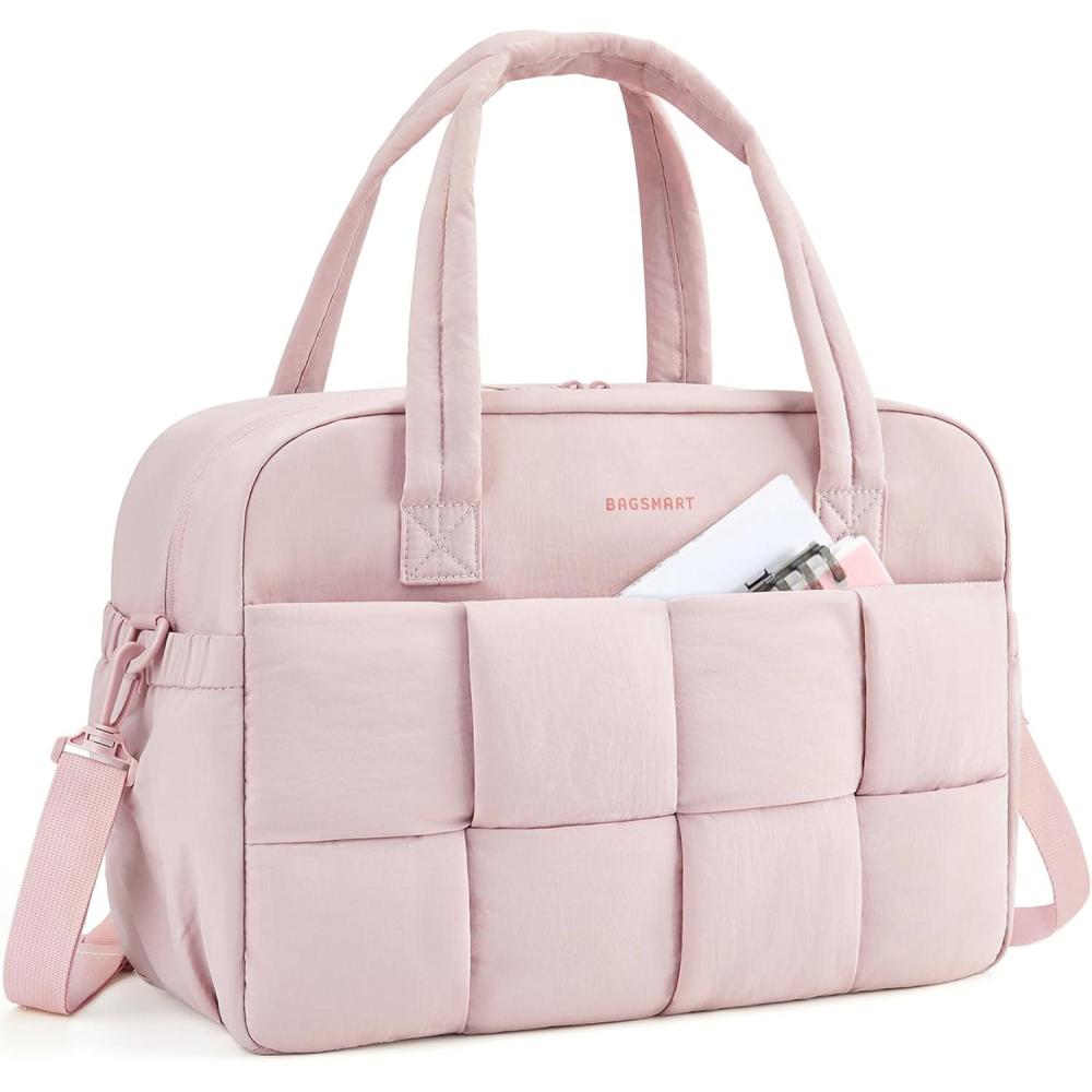 imageBAGSMART Gym Bag for Women Personal Item Puffer Duffle Bag Weekender Overnight Carry On Tote Handag for TravelBaby Pink