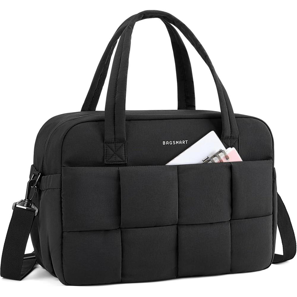 imageBAGSMART Gym Bag for Women Personal Item Puffer Duffle Bag Weekender Overnight Carry On Tote Handag for TravelBlack