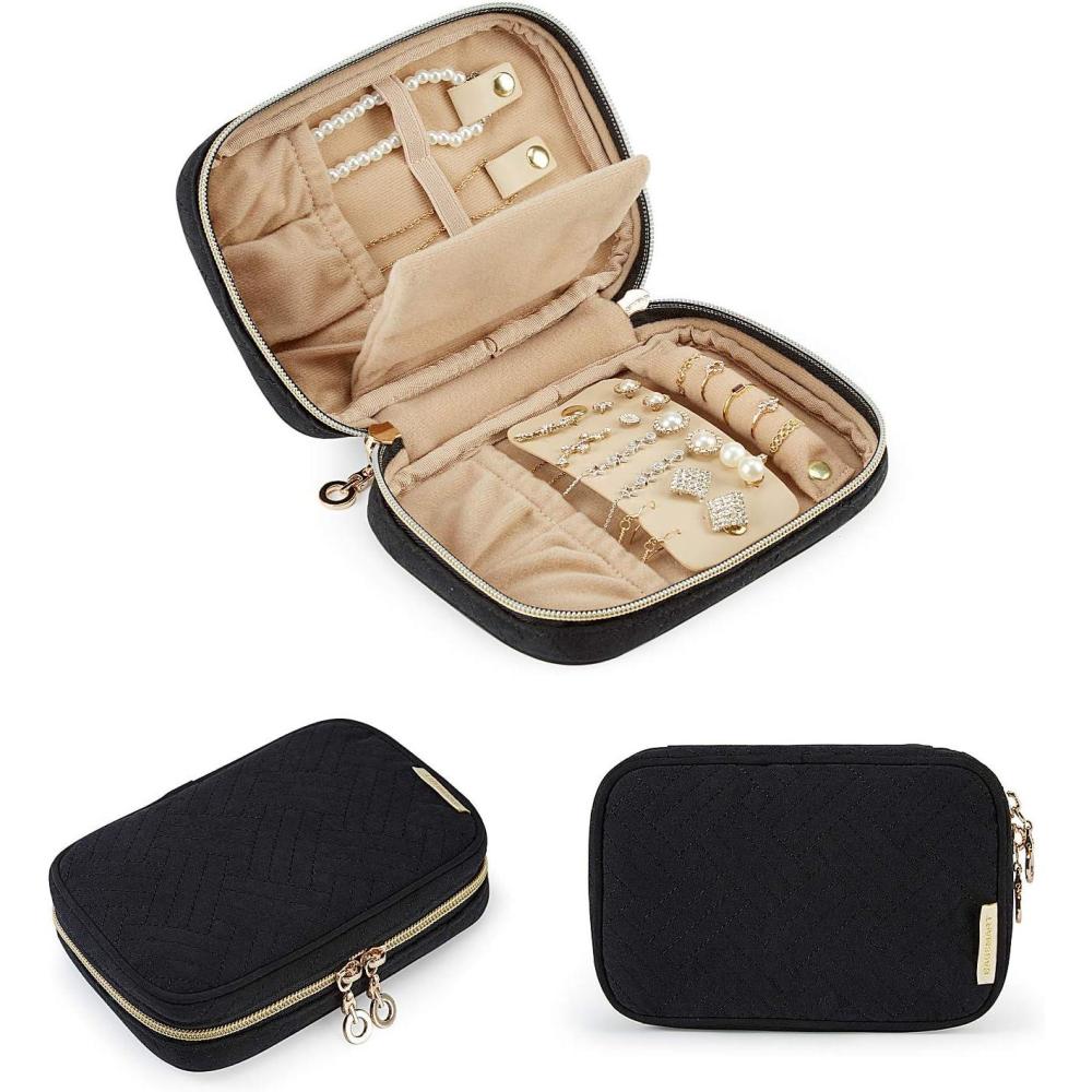 imageBAGSMART Jewelry Organizer Case Large Travel Jewelry Storage Bag for Necklace Earrings Rings Bracelet Soft PinkBlack