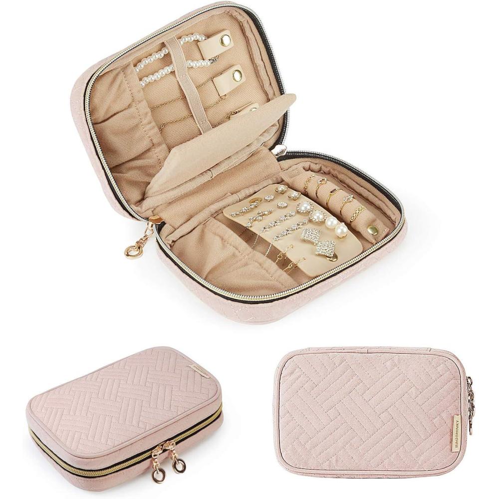 imageBAGSMART Jewelry Organizer Case Large Travel Jewelry Storage Bag for Necklace Earrings Rings Bracelet Soft PinkSoft Pink