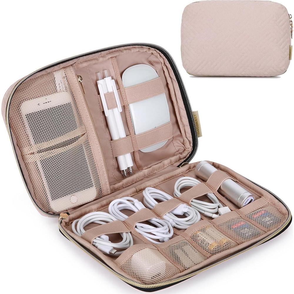 imageBAGSMART Large Electronics Organizer Travel Case Travel Essentials Cord Organizer Travel Cable Organizer Bag Travel Accessories for Women PinkAPink