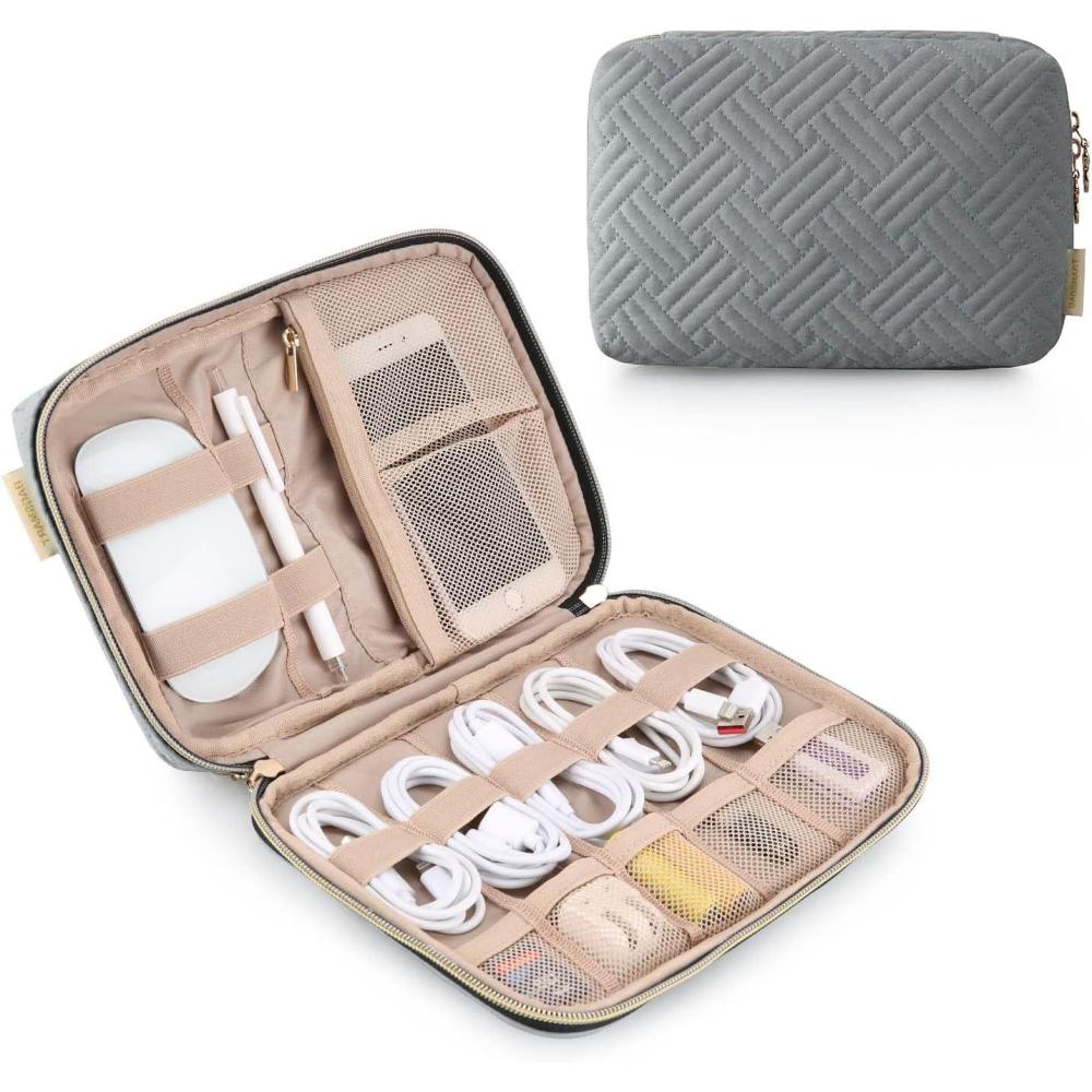 imageBAGSMART Large Electronics Organizer Travel Case Travel Essentials Cord Organizer Travel Cable Organizer Bag Travel Accessories for Women PinkGGrey