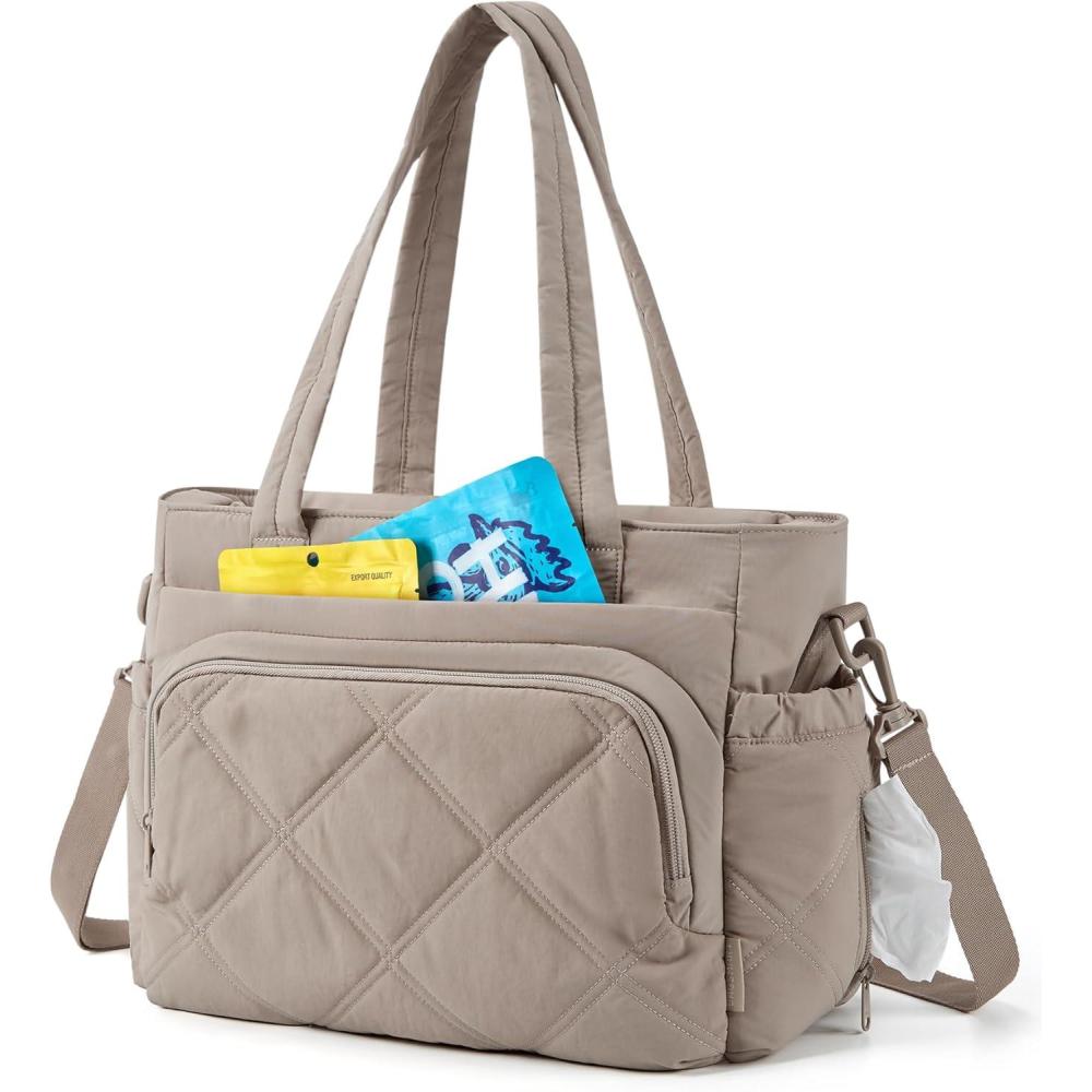 imageBAGSMART Lunch Bag Women Large Lunch Box Insulated Tote Bag with MultiPockets Quilted Puffy Tote for Work Outdoors02Brown