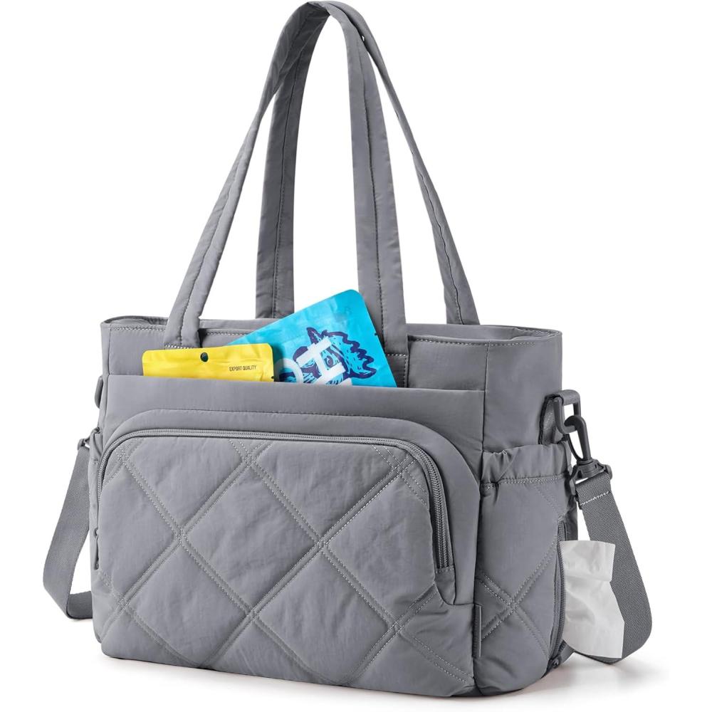 imageBAGSMART Lunch Bag Women Large Lunch Box Insulated Tote Bag with MultiPockets Quilted Puffy Tote for Work Outdoors05Gray