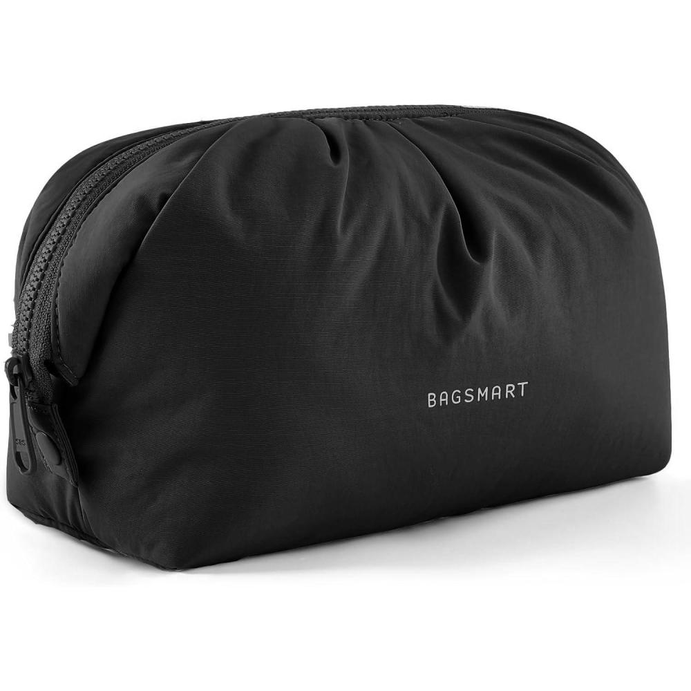 imageBAGSMART Makeup Bag Travel Toiletry Bag Cute Make Up Bag Large Capacity Cosmetic Bags for Women Wideopen Makeup Pouch Travel Essentials Toiletries Accessories Brushes PinkBlack