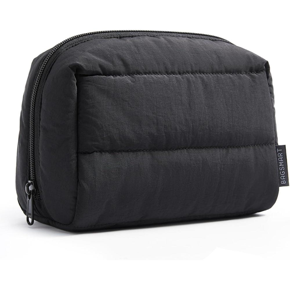imageBAGSMART Puffy Makeup Bag Wide Opening Cosmetic Bag Compact amp Spacious WaterResistant Travel Organizer Pouches for Women Baby Pink02Black