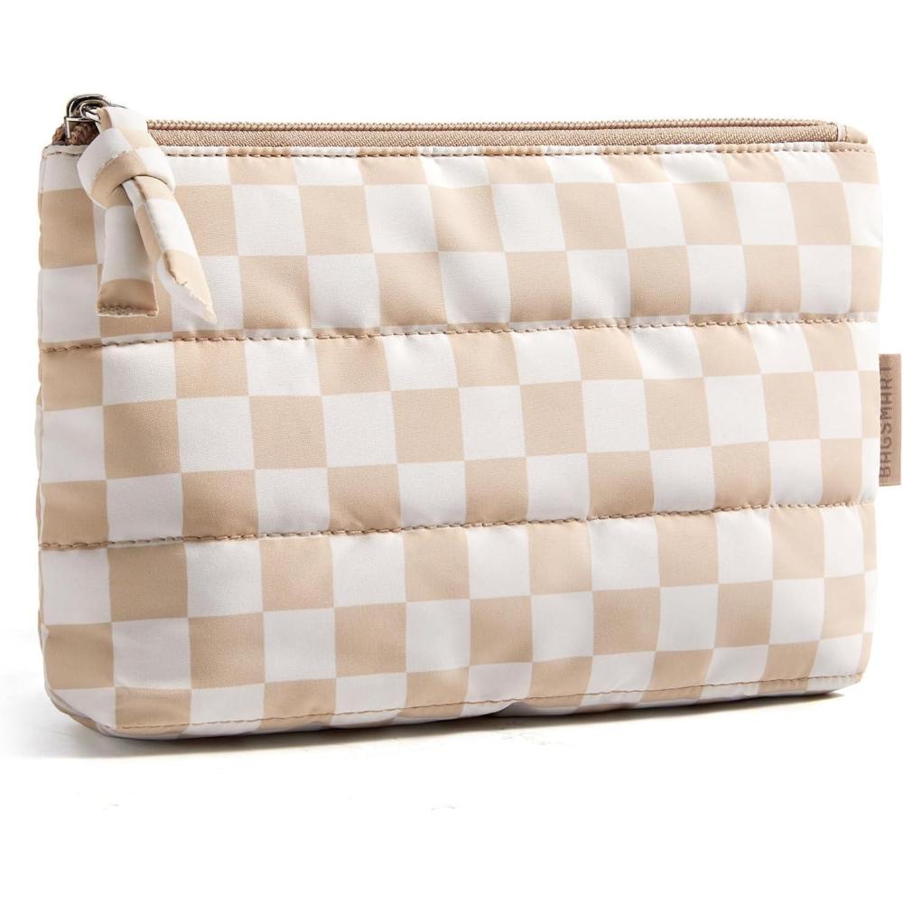 imageBAGSMART Small Cosmetic Bag Elegant Roomy Makeup Bagslipstick pouchZipper PouchGreat Gifts for WomenTravel Waterproof Toiletry Bag Accessories Organizer Gifts Pink1 pcsKhaki Checkerboard