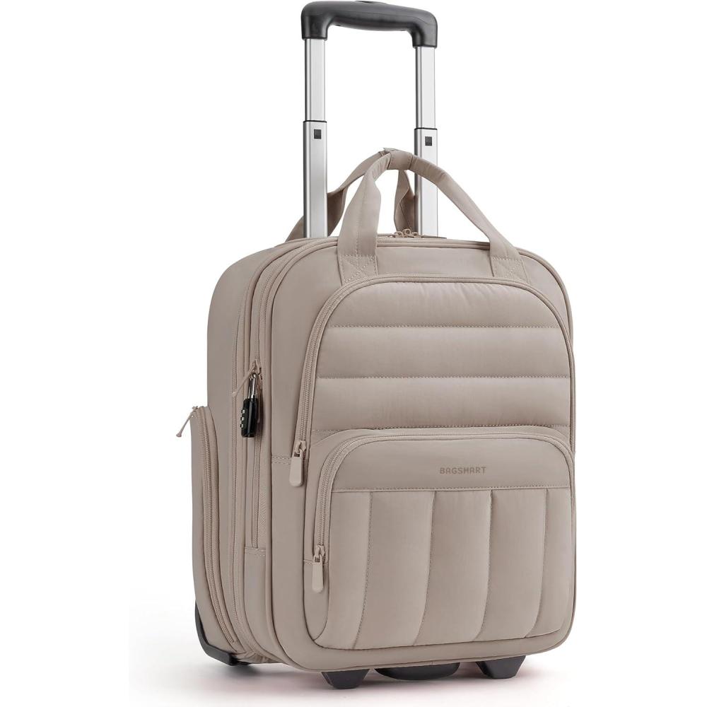 imageBAGSMART Small Underseat Carry on Luggage with Wheels 16inch Small Under Seat Luggage Lightweight Travel Luggage Travel Suitcase for Women Personal Item Bag BrownBrown