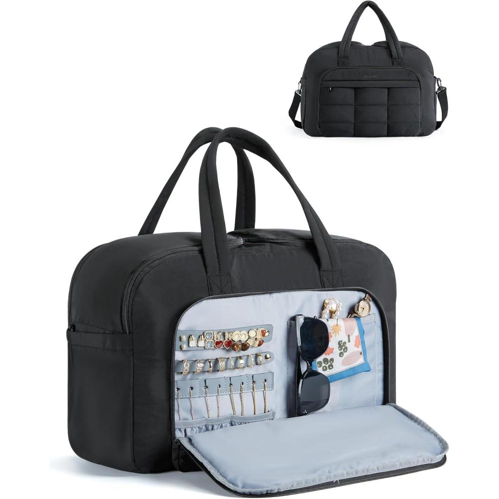 imageBAGSMART Travel Duffel Bag Carry on Travel Bag with Jewelry Compartment 35L Weekender Duffle for Women Water Resistant BlackBlack