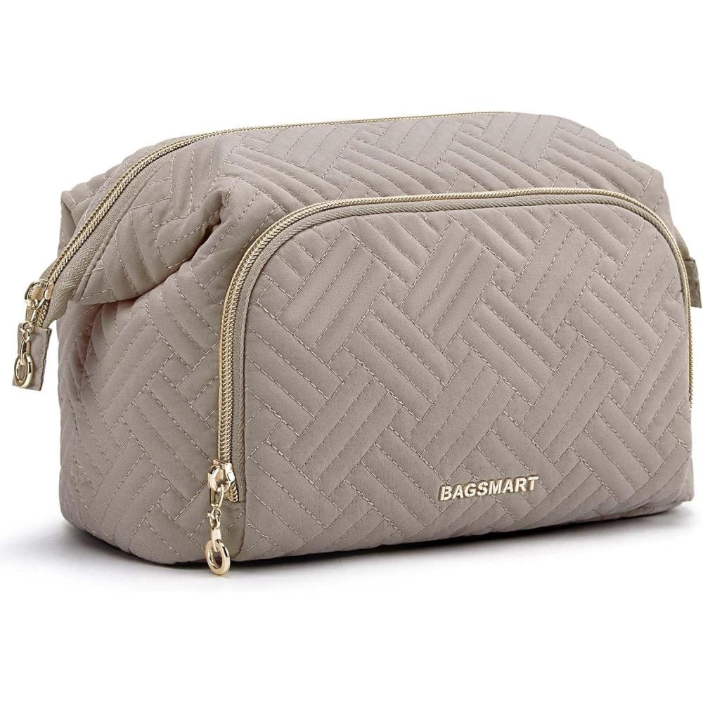 imageBAGSMART Travel Makeup Bag Cosmetic Bag Make Up Organizer CaseLarge Wideopen Pouch for Women Purse for Toiletries Accessories BrushesB1 Layer Tranquil Gray