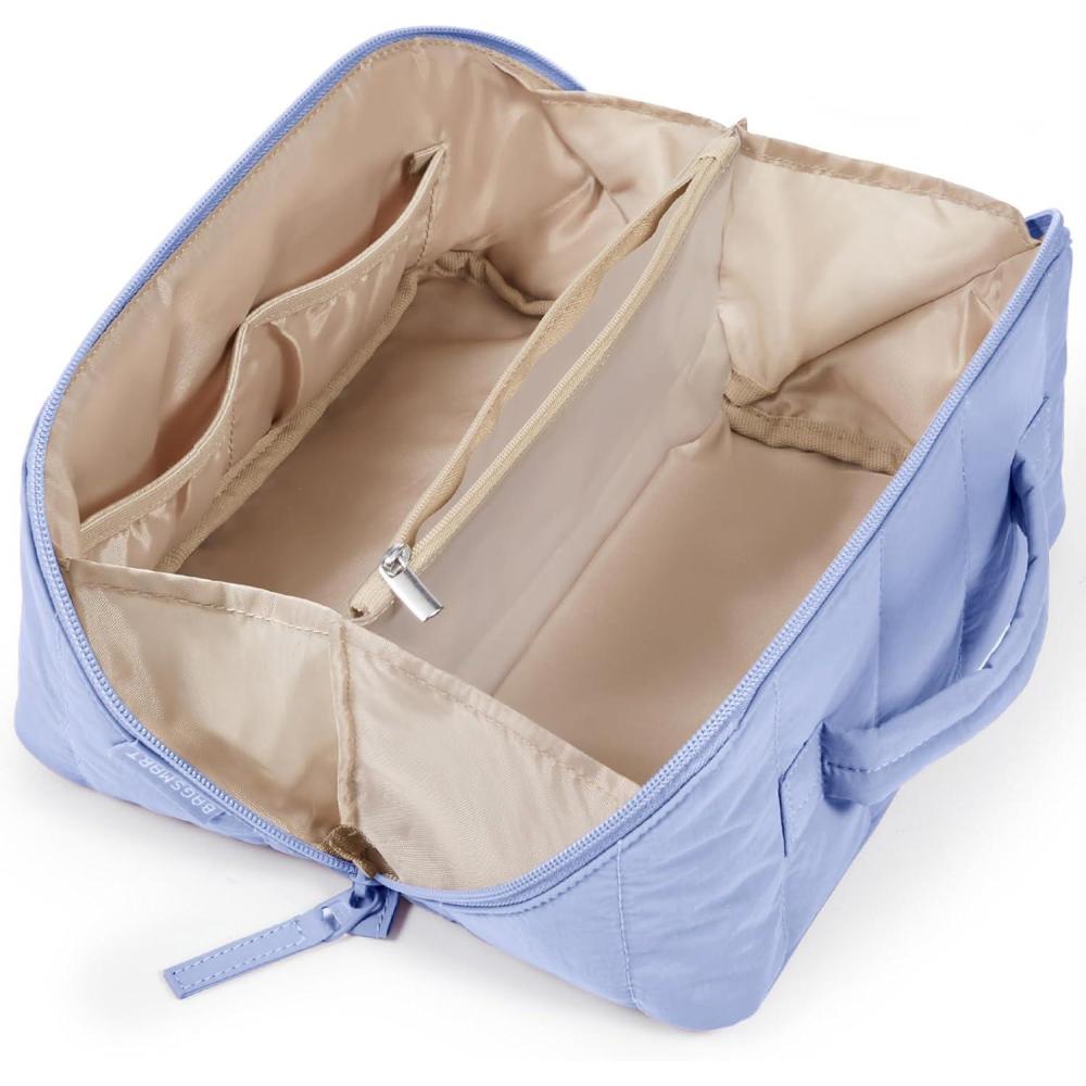 imageBAGSMART Travel Makeup Bag for Women Portable Waterresistant Cosmetic Case Puffy Padded Make Up Organizer Pouch Open Flat Toiletry Bag for Toiletries Brushes Black04Purple