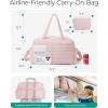 BAGSMART Gym Bag for Women, Lightweight Puffer Duffle Bag 2-PC Travel Bag, 31L Weekender Overnight Bag Quilted Carry On Tote Bag, Diaper Hospital Dance bag for Travel, Gym, Water Resistant, Pink(Baby Pink)