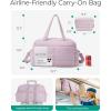 BAGSMART Gym Bag for Women, Lightweight Puffer Duffle Bag 2-PC Travel Bag, 31L Weekender Overnight Bag Quilted Carry On Tote Bag, Diaper Hospital Dance bag for Travel, Gym, Water Resistant, Pink(Misty Purple)