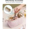 BAGSMART Makeup Bag Travel Toiletry Bag, Puffy Padded Make Up Bags for Women Makeup Organizer Case, Wide-open Pouch Purse Travel Essentials Toiletries Accessories Brushes, Pink(22-Leopard)
