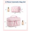 BAGSMART Travel Makeup Bag, 2-Piece Puffy Quilted Cute Make Up Bag Cosmetic Bags for Women, Large Wide-Open Toiletry Pouch Gifts for Toiletries Accessories Travelling Essentials, Pink(Pink)