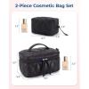BAGSMART Travel Makeup Bag, 2-Piece Puffy Quilted Cute Make Up Bag Cosmetic Bags for Women, Large Wide-Open Toiletry Pouch Gifts for Toiletries Accessories Travelling Essentials, Pink(Black)