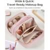 BAGSMART Travel Makeup Bag, Make Up Bag with Multiple Compartments for Organizer, Durable & Compact Cosmetic Organizer for Women for Travel Accessories (Beige)(Pink)