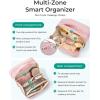 BAGSMART Travel Makeup Bag, Make Up Bag with Multiple Compartments for Organizer, Durable & Compact Cosmetic Organizer for Women for Travel Accessories (Beige)(Pink)
